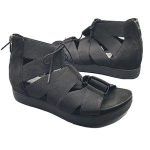 Eileen Fisher Sandals Black Link Open Toe Strappy Tie Zip Platform Sz 6 New